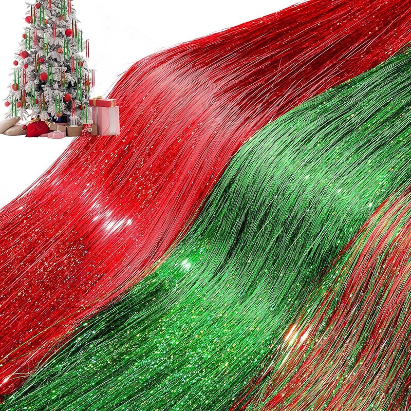 Lyrow Store 40000 Strands Tinsel Icicles 19.7 inch Christmas Tree Tinsel Foil Fringe Hanging Winter Home Decorations for Xmas Tree Holiday Decor Birthday Wedding Anniversary Party Supplies(Red, Green) - Image 1